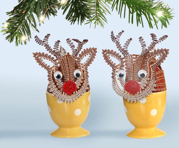 633 Klöppelbrief Hütchen „Rentier" für Eier